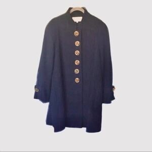 Black Wool Overcoat Bold Gold Buttons Women's Vintage 80s Andrea II sz 12P